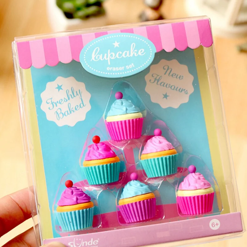 

6Pcs/setKawaii Rubber Cake Dessert Eraser Set For Kids Novelty Cake Set Children Learning Toys Office School Supplies Stationery