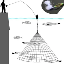 Winter Ice Nylon Fish Net Trap Mesh Trapper Metal Spring Hook Shoal Netting Fishing Gear Tackle