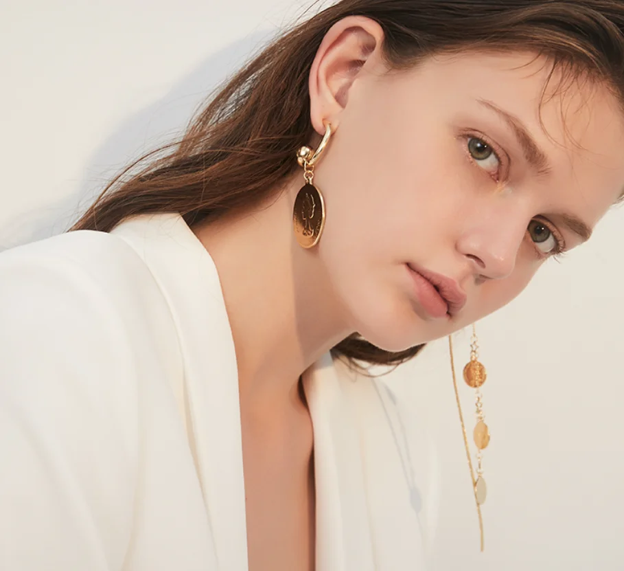 2023 trend Vintage 925 Silver Needle Asymmetric Rewind Coin Simple Earrings for women Fashion Jewelry