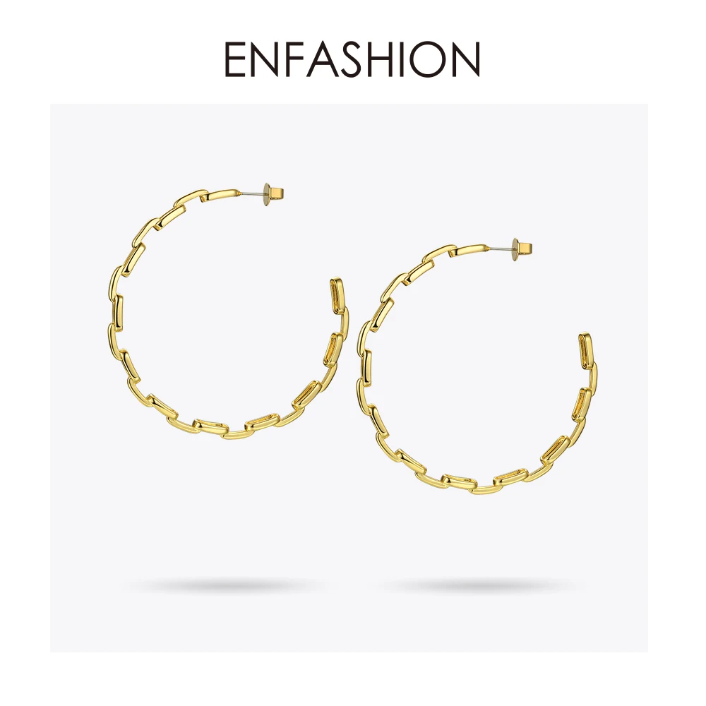 Enfashion серьги-кольца из чистой формы с цепочкой для женщин, большие круглые обручи, серьги золотистого цвета, ювелирные изделия Aros Orecchini Cerchio EF1083