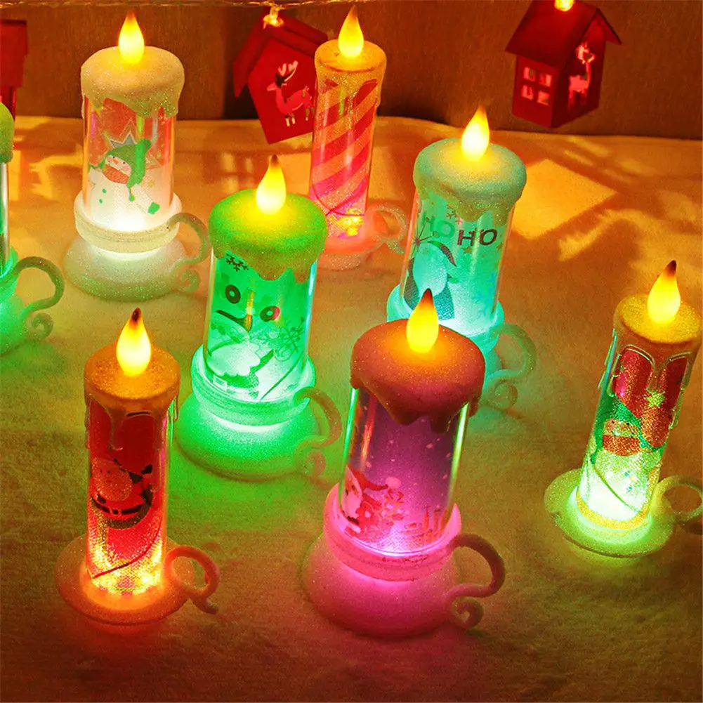 

MeterMall Candle Electronic Craft Snowman Santa Claus Lamp Flickering Colorful Christmas Decor Night Pillar Home Decor Party