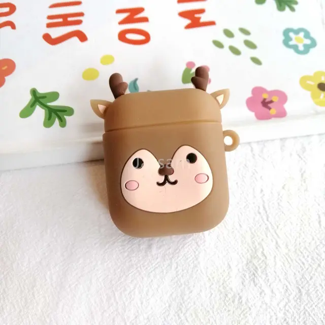 Creativity Cartoon funny cute silicone Case For Airpods 2 1 cover For Air pods 1 2 Case Wireless charging soft Cover Box deer