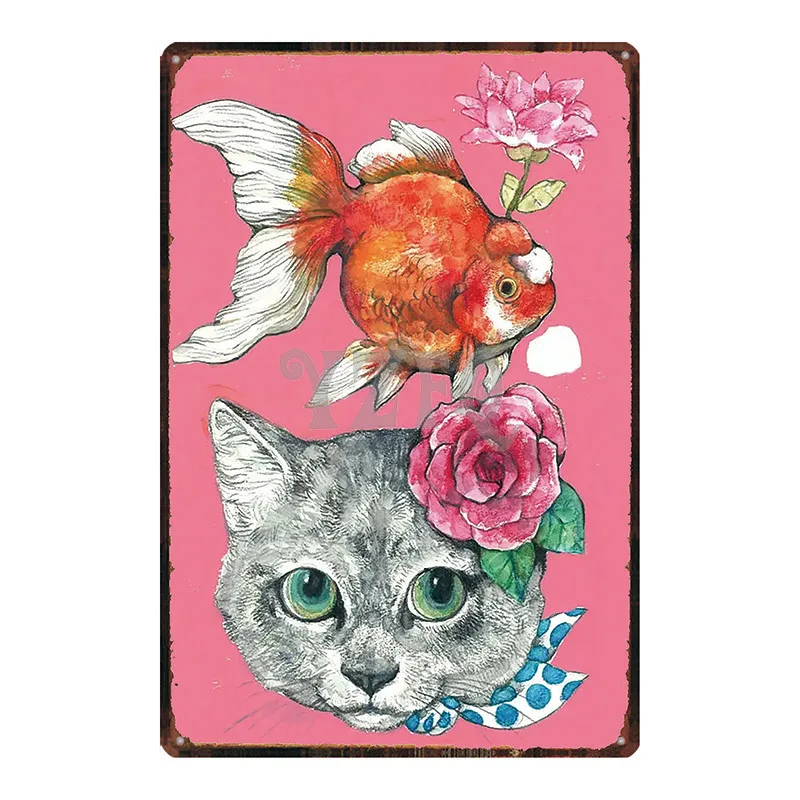 Cat Sign Plaque Metal Vintage Pet Retro Plate For Wall Poster Bar Cafe Home Art Retro Decor Cuadros DU-2870 - Цвет: DU2887