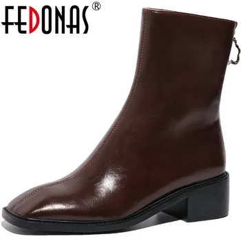

FEDONAS Vintage Winter Boots For Women 2020 Newest Back Zipper Square Toe Shoes Woman Working Dancing High Heels Ankle Boots
