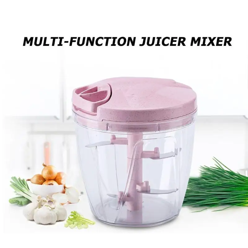 2 in 1 Portable 5 Blades Manual Meat Grinder Fruit Vegetable Shredder Slicer Food Chopper Mincer Mixer Blender Manual Juicer