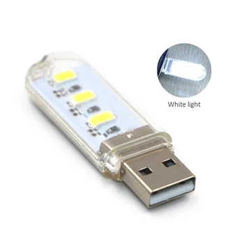 

Mini USB Power White/Warm 3 LED Night Light smart Lamp Cover White Disk Shape U Portable Keychain