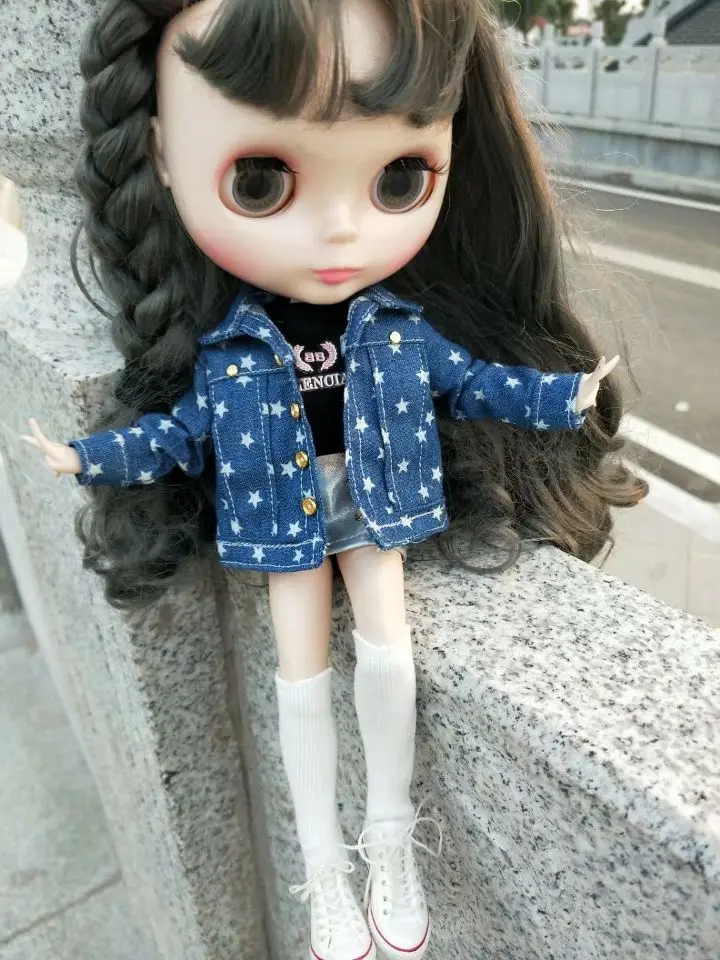 Кукла джинсовое пальто Blyth куртка с изображением звезд ob Топ кукольный наряд(Fit blyth, BJD, озон, pullip, лат, licca, ob, kurhn, 1/6 кукла