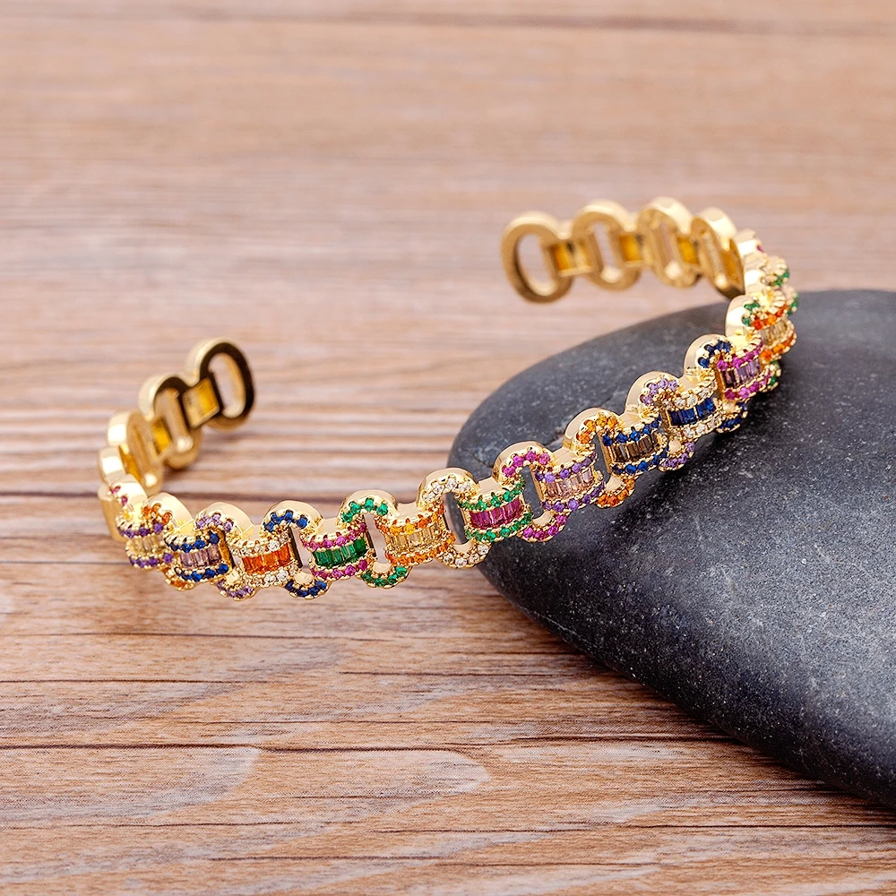 Fashion Design Luxury Brand Adjustable Cuff Bangles Trendy Copper Cubic Zirconia Bracelets For Women Party Birthday Jewelry Gift | Украшения