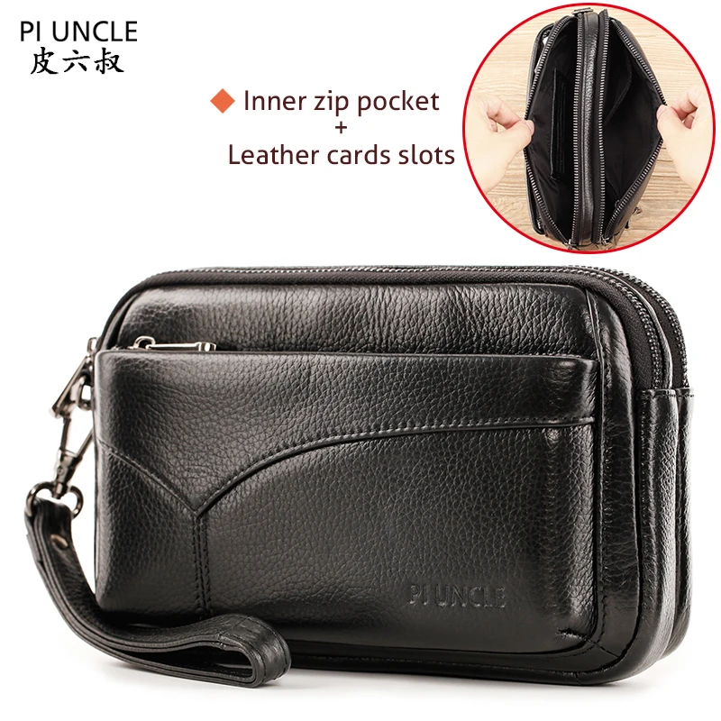 Bolso de mano para hombre bolso de mano de cuero genuino con cremallera  cartera larga para negocios grande 787in472in196in – Yaxa Store