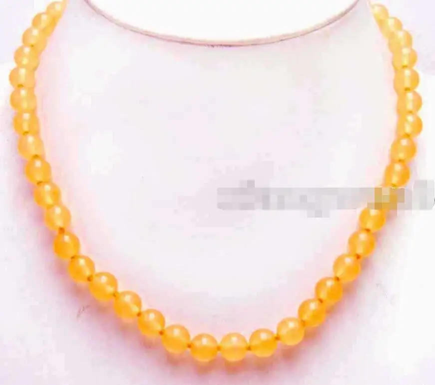 Free Shipping >>SALE small 8MM Light Orange Round Jade 17" Necklace Free shipping
