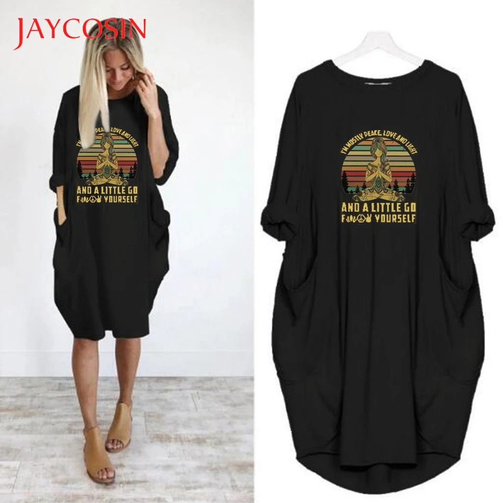 

JAYCOSIN Women dresses Jumper Ladies Baggy Long Sleeve Pocket Pullover Mini Dress Casual Solid Loose Top Big Size Woman 822