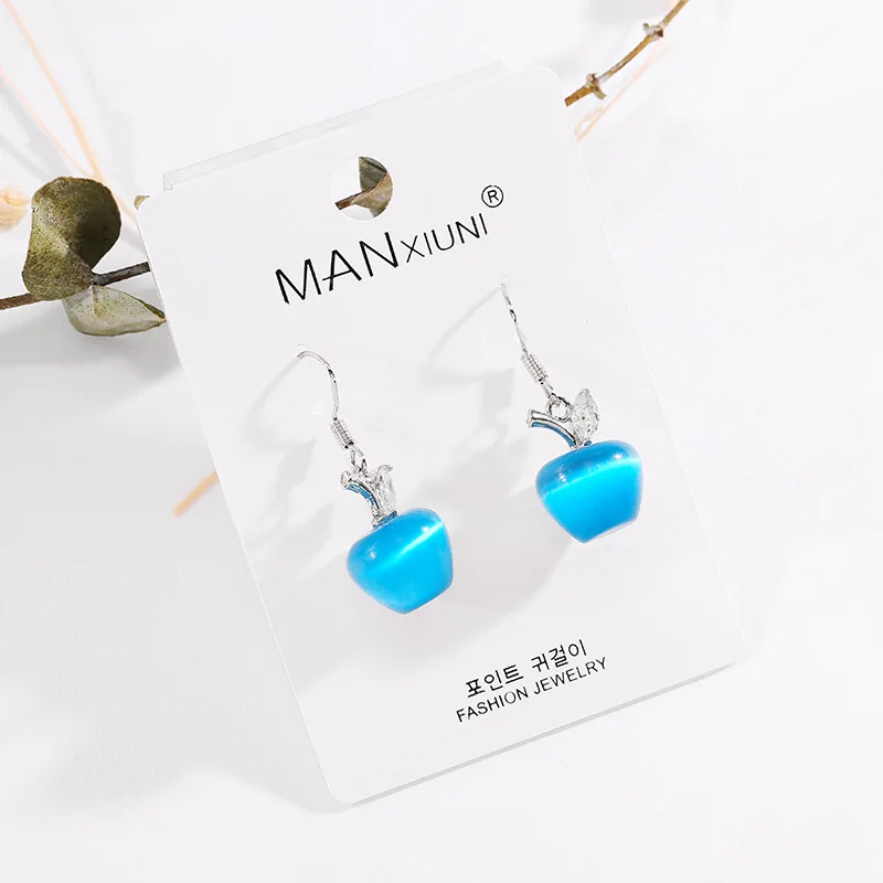 Fashion Boutique Cat Eye Apple Earrings for Women Accessories Crystal Jewelry Hot Lovely pendientes mujer moda Gift - Окраска металла: Blue