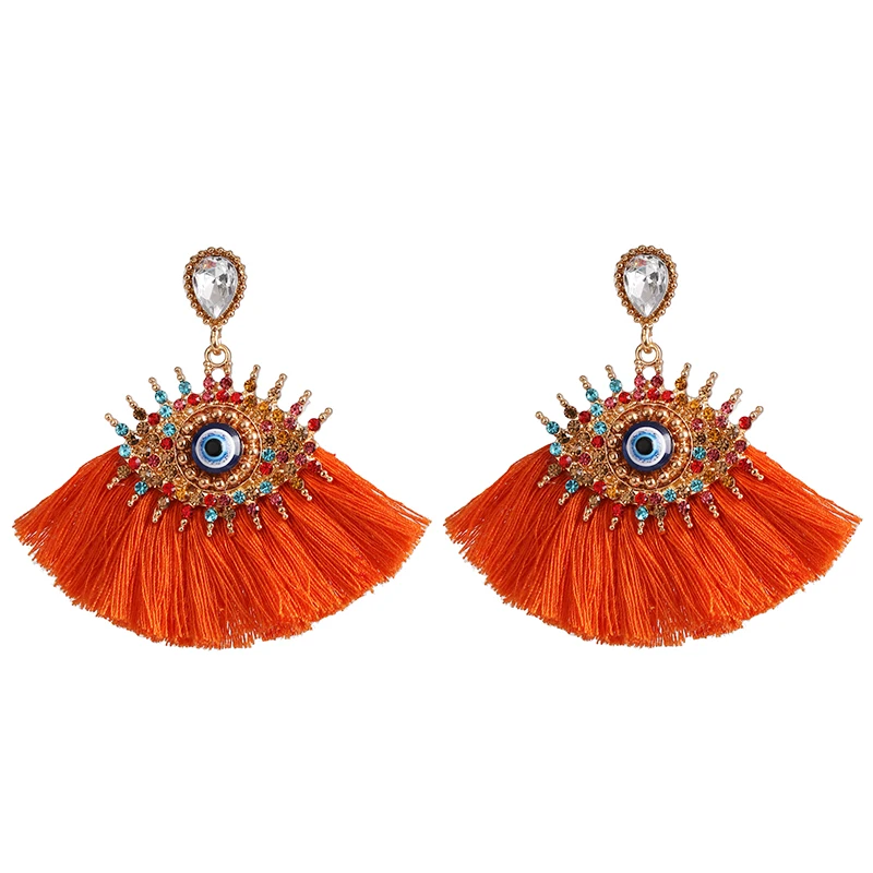 

Crystal Eyes Fringed Drop Dangle Earrings for Women Handmade Boho Luxury Ethnic Tassel Earrings wedding Jewelry