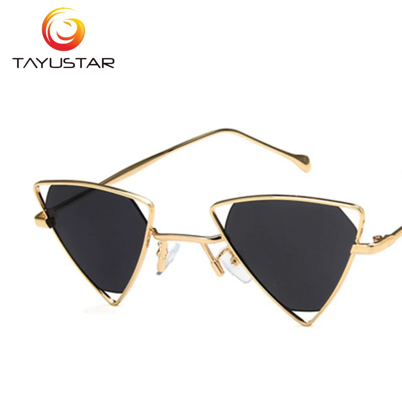 TIIYU New Punk Sunglasses Women Triangle Oculos New Vintage Glasses Openwork Metal Frame Fashion Sun Glasses Men Okulary - Цвет линз: black