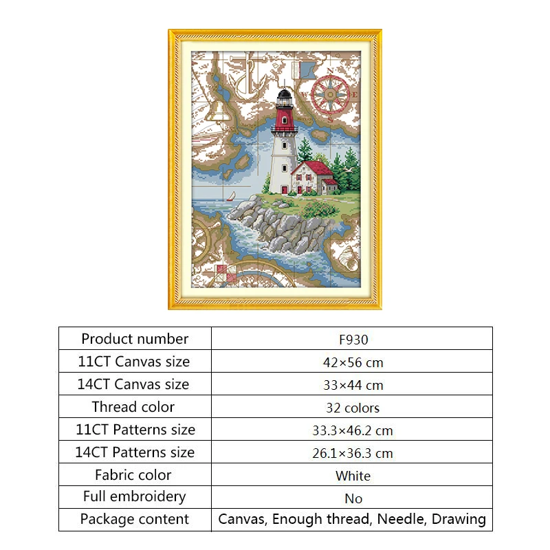 Cross Stitch Kit Lighthouse Landscape Painting Counted Printed Water-soluble Canvas for Embroidery Kit DMC DIY Crafts Needlework (1)