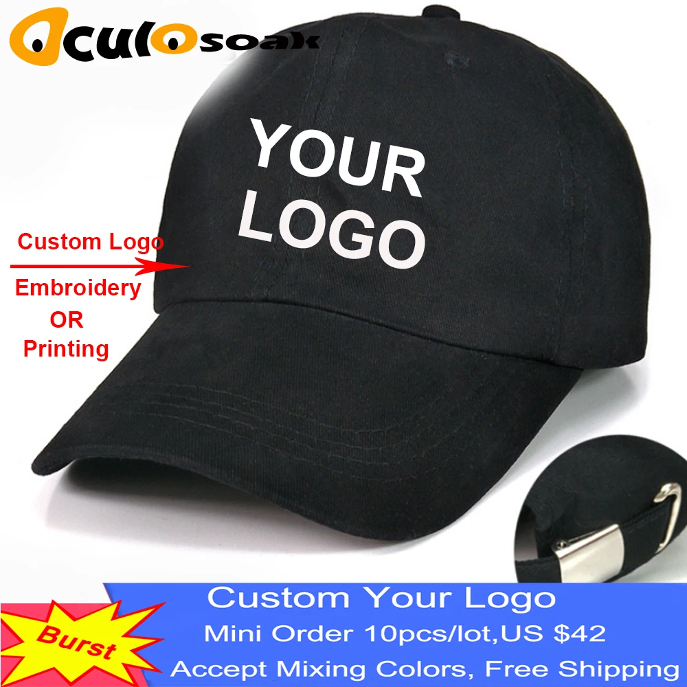 W black Бейсбольная кепка с принтом логотипа на заказ текст фото вышивка Gorra повседневные одноцветные бейсболки чистый цвет Черная кепка Snapback cap s для мужчин и женщин - Цвет: W black