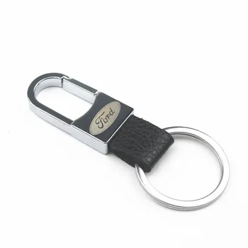 

Car Styling 3D Metal+Leather Emblem Car Key Ring Keychain Key Holder For Ford Fiesta EcoSport ESCORT focus 1 focus 3 focus 2