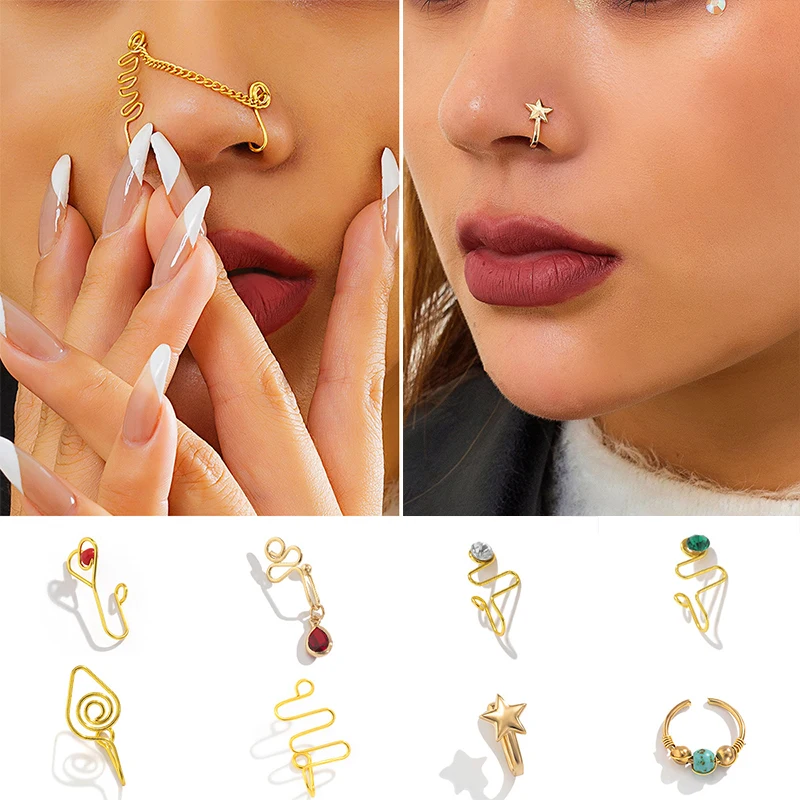 1 шт. поддельные серьги-клипсы для пирсинга носа |