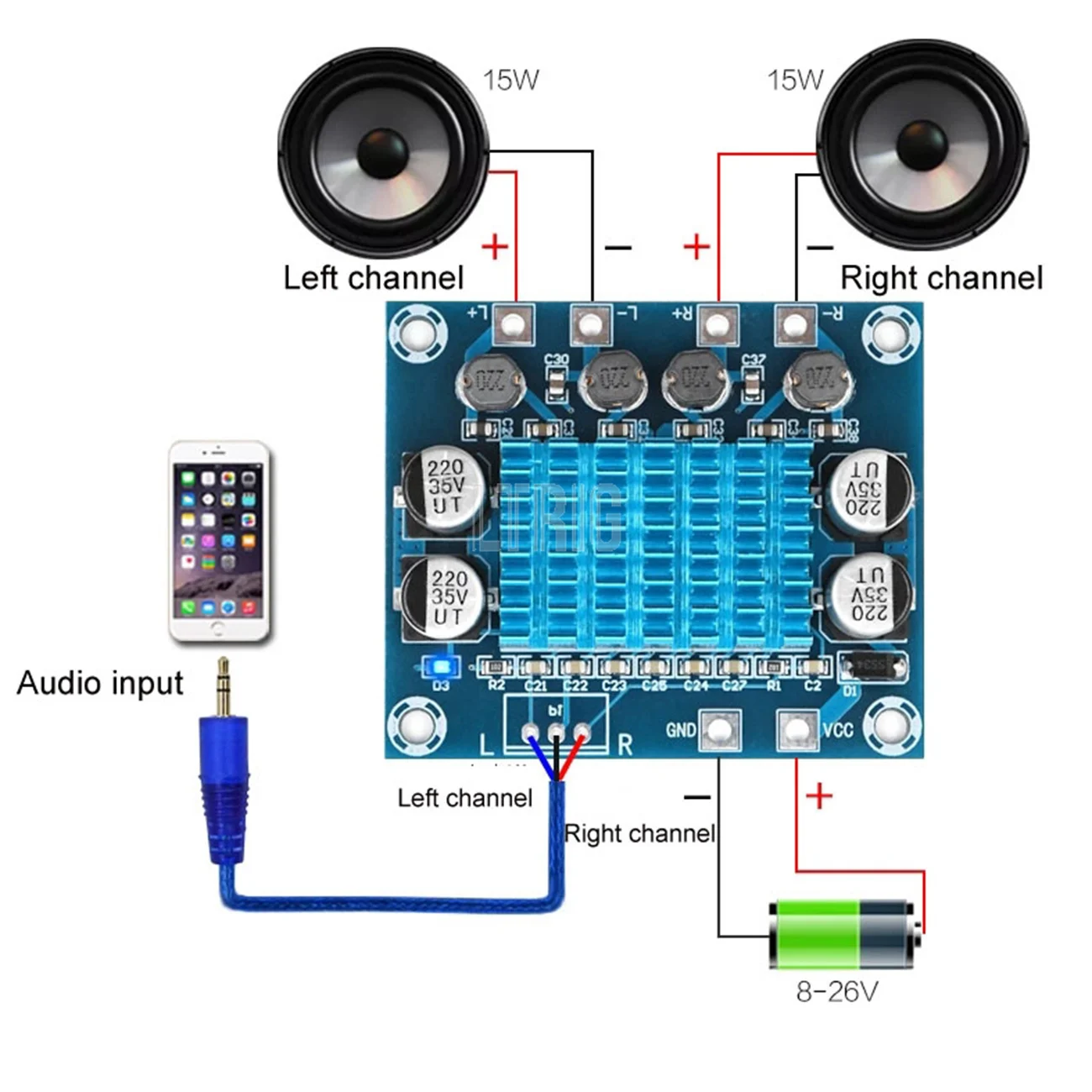 

LTRIG custom 1Pcs TPA3110 XH-A232 30W+30W 2.0 Channel Digital Stereo Audio Power Amplifier Board DC 8-26V 3A