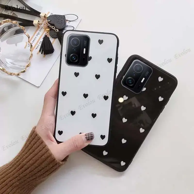 Love Heart Tassel Lanyard Phone Case with Tempered Glass Shockproof Cover