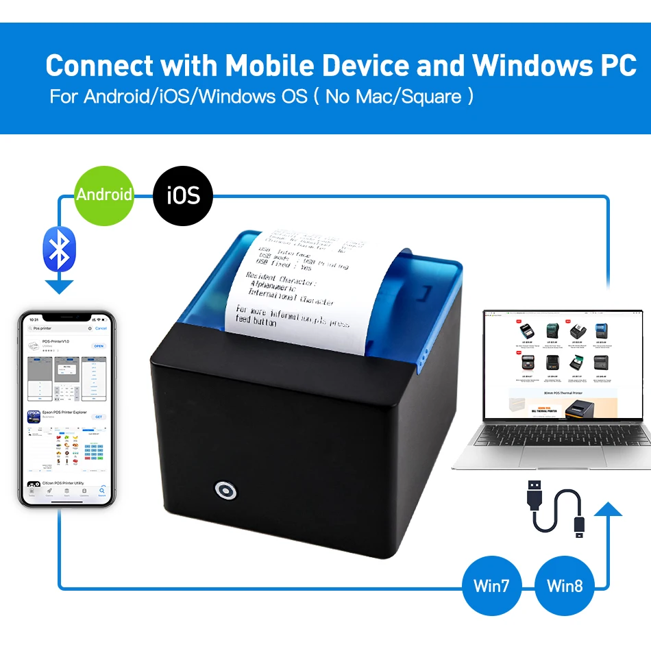 GZM5808 58mmPOS Bluetooth принтер беспроводной bluetooth-принтер термопринтер Поддержка Android iOS окно Совместимо с ESC/POS