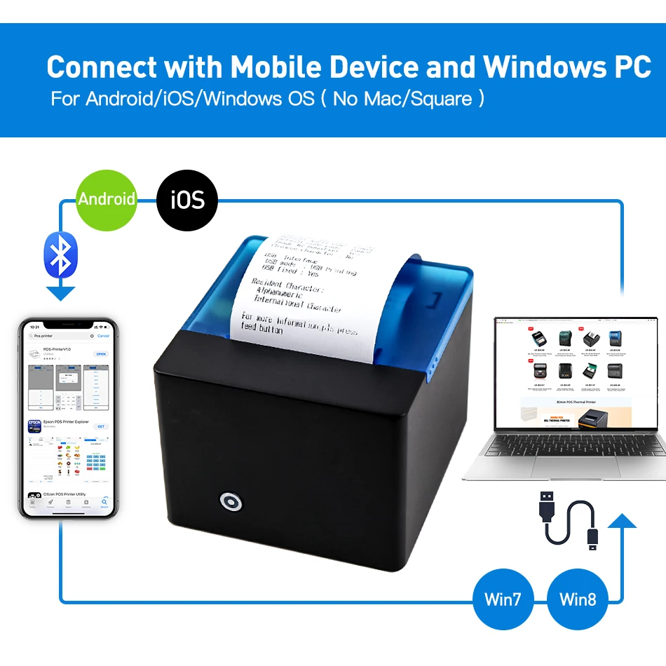 Bluetooth принтер GZM5808 58 мм POS беспроводной термопринтер с поддержкой окон Android iOS