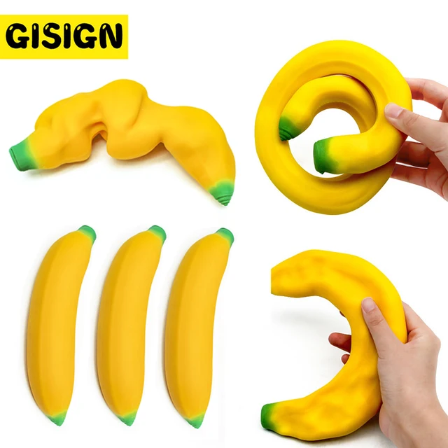 Stretchy Banana Sensory Toy Squeeze Squishy Stress Relief Toy Fidget Toys For Kids Antistress Elastic Gluesand Filled Rubber Toy 1