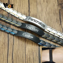 Vnox Stylish 12mm Width Men's Bracelet Free Personalized Custom ID Tag Stainless Steel Watchband Chain Jewelry To Husband Father