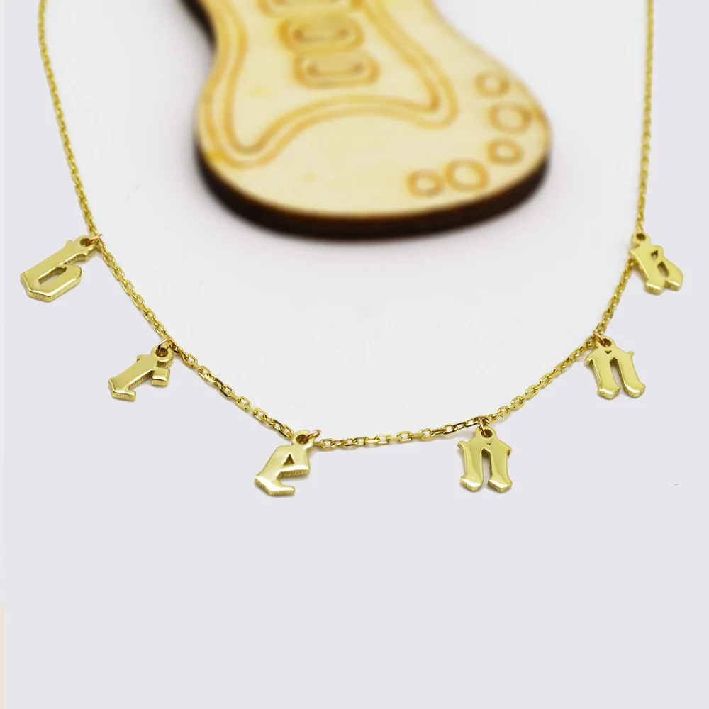 Gothic Choker Necklace Old English Letter Custom Name Necklace Personalized Gold Initial Birth Year Necklace Jewelry For Women