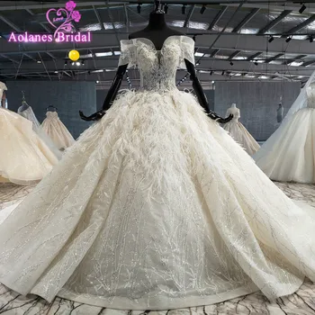شراءالريش الفاخرة فساتين الزفاف بلورات كاملة الخرز الجمال الدانتيل الأميرة فستان الزفاف ثوب زفاف تنورة كبيرة Suknia Slubna