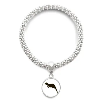

Black Seaotter Animal Portrayal Sliver Bracelet Round Pendant Jewelry Chain