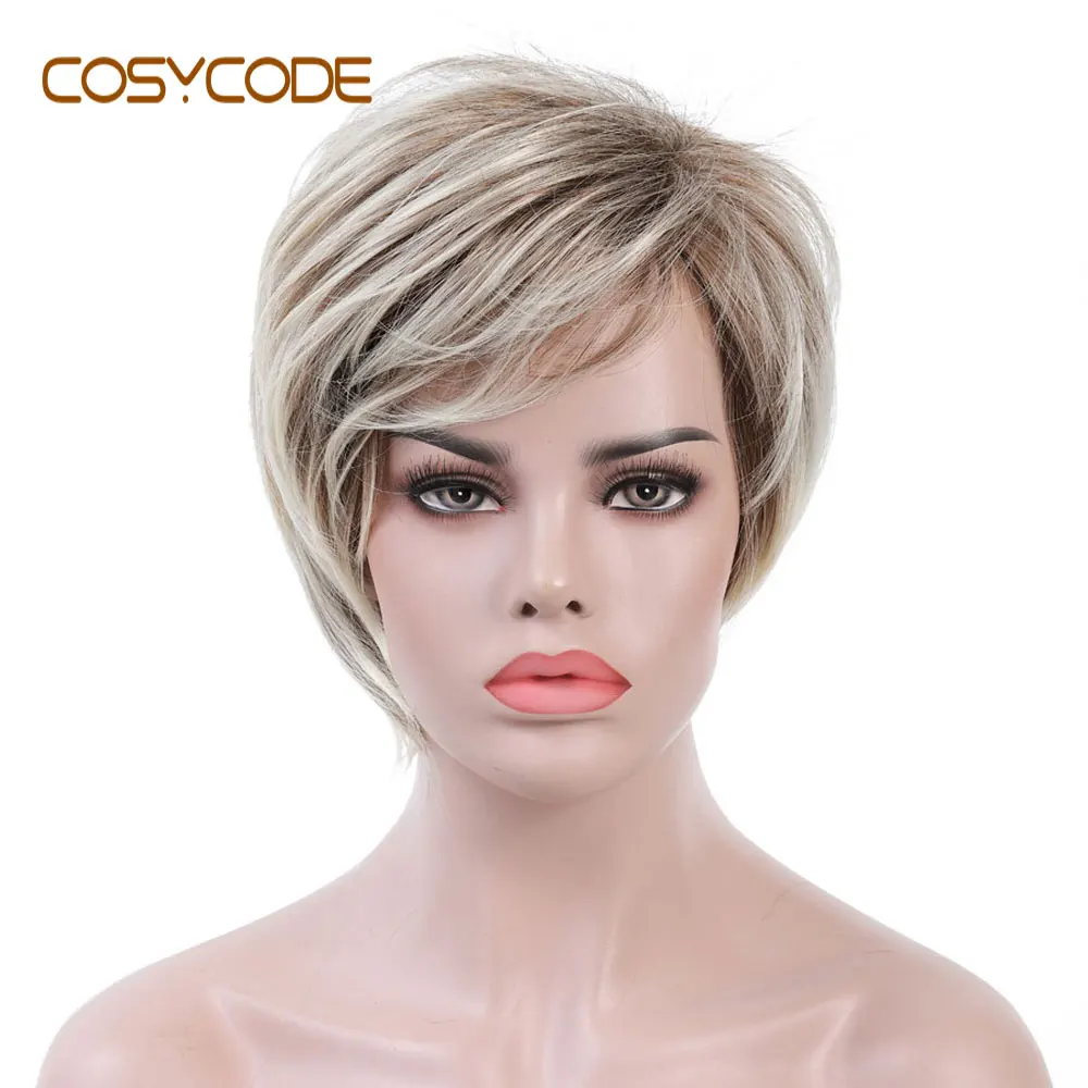 COSYCODE короткие светлые парики с челкой выделяет Pixie Cut синтетический парик для повседневной носки косплей вечерние термостойкие парики