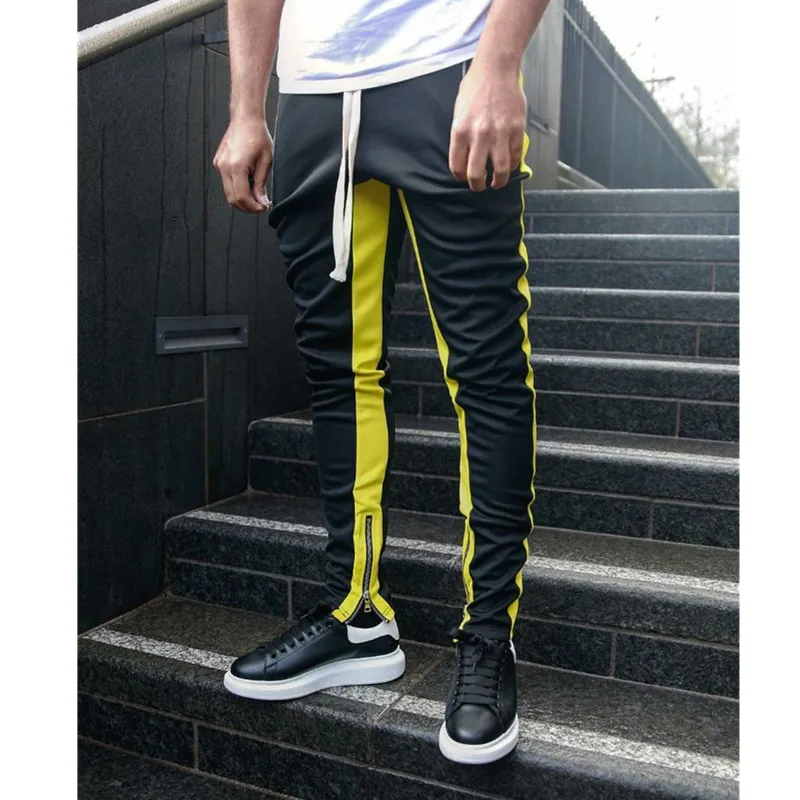 Black with yellow Мужские повседневные брюки для пробежек, узкие брюки-карандаш, мужская спортивная одежда, спортивный костюм, обтягивающие спортивные брюки, мужские спортивные штаны для бега - Цвет: Black with yellow
