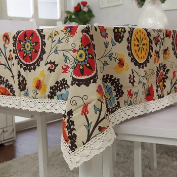 

Hot Sale!! 2020 New Designed Sun Flower Bohemian Ethnic Style Cotton&Linen Lace Tablecloth