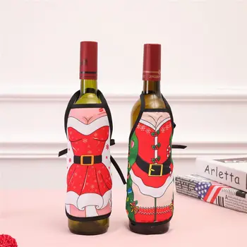 

5PCS Small Apron bottle Wine Cover Christmas Sexy Lady/Xmas Dog/Santa red wine bottle wrapper Holiday Bottle clothes Dress U3