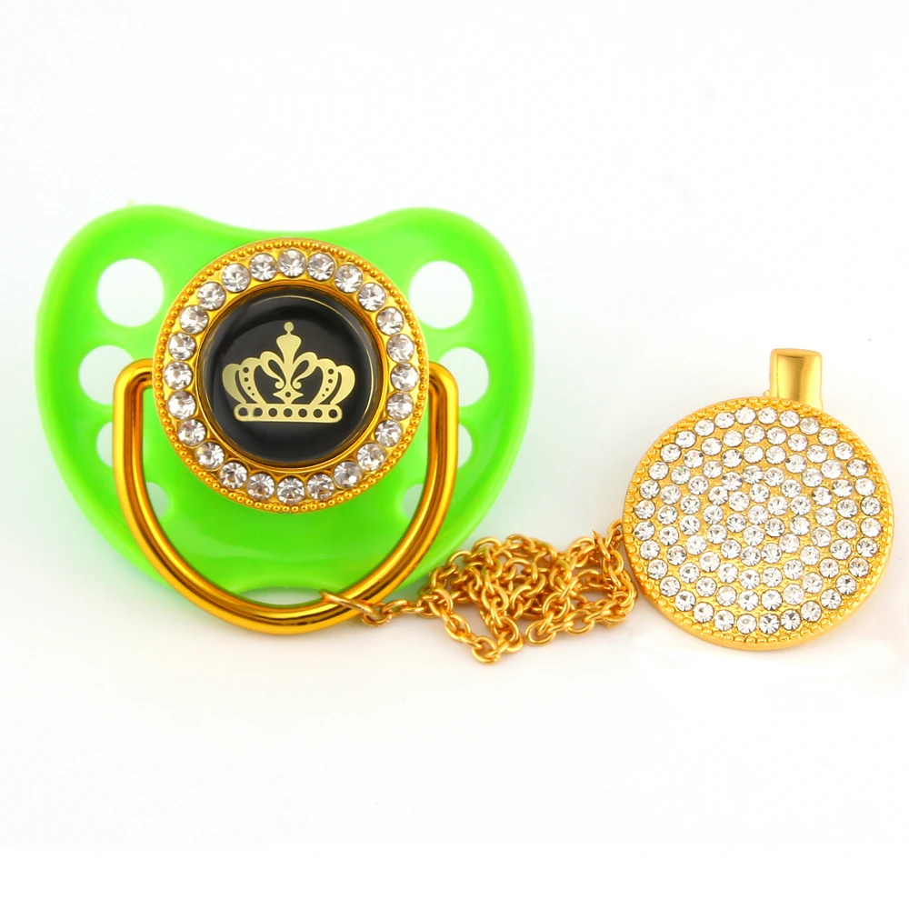 

Green Bling Pacifier/Nipples/Dummy/Cocka /Chupeta with Pacifier Clip Set Unique Baby Gift for Baby Shower