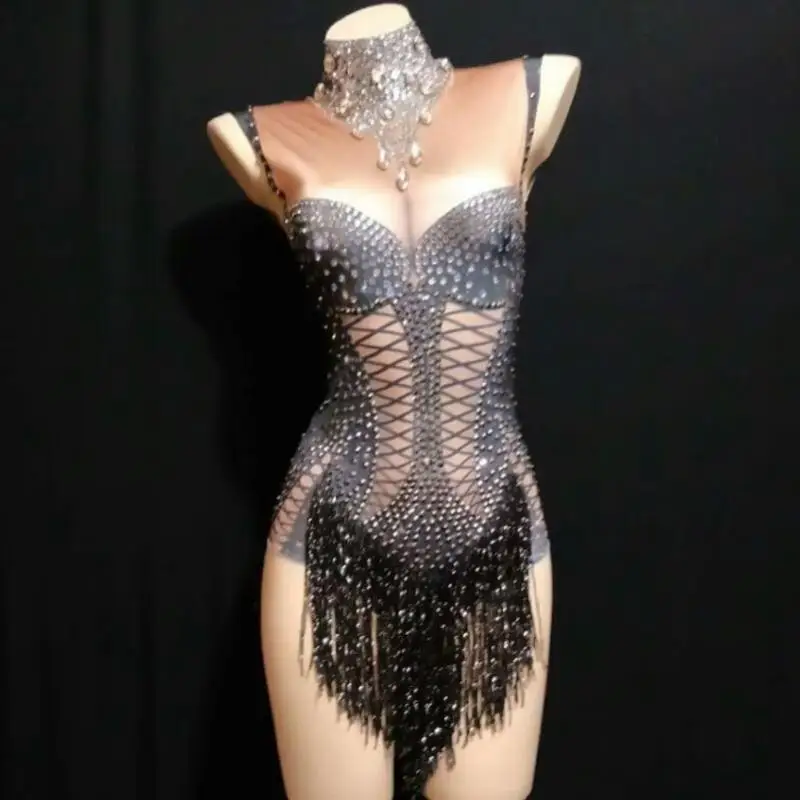 Блестящие черные боди с кисточками для женщин на день рождения праздновать
