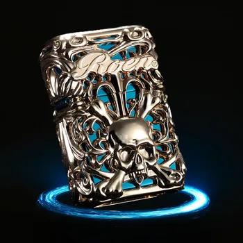 

2020newGrinding Wheels Fire Lighter with Gift Box Skull Kerosene Lighter Skull Kerosene Oil Petrol Refillable Cigarette Lighter