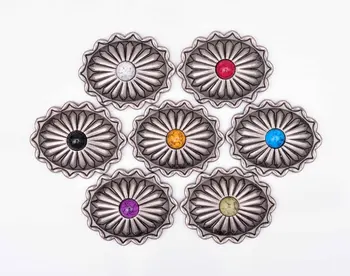 

10pcs Antique Silver Southeast Tribal Flower Turquoise Oval Concho For Hatband Leathercraft Saddle Bridle Handbag Belt Decor