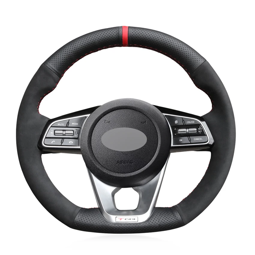 Black Suede Artificial Leather Diy Car Steering Wheel Cover For Kia K5
