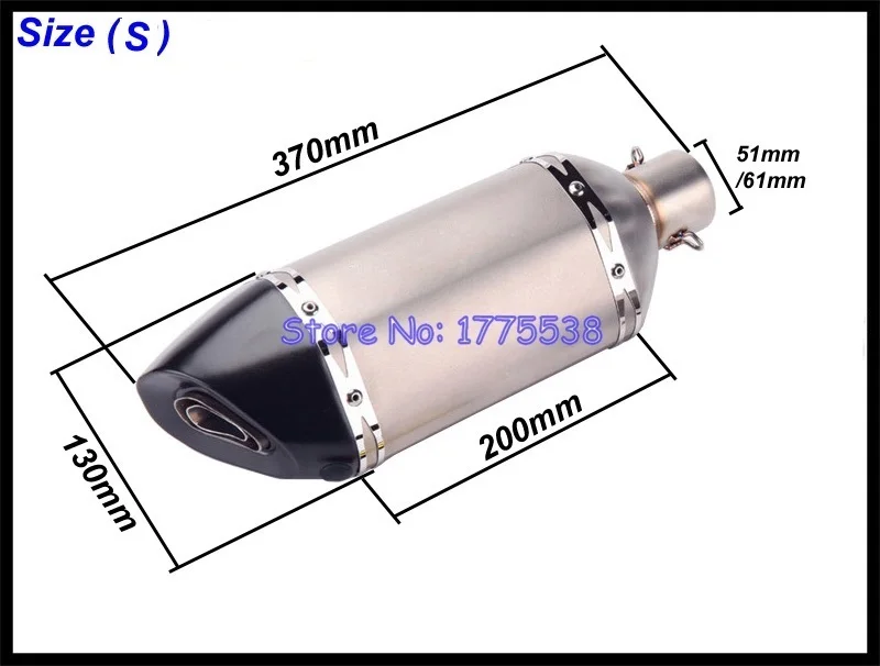 PHULEOVEO Универсальный выхлопной впуск мотоцикла 51 мм/61 мм длина 570 мм/470 мм/370 мм из нержавеющей стали выхлопной глушитель мотоцикла