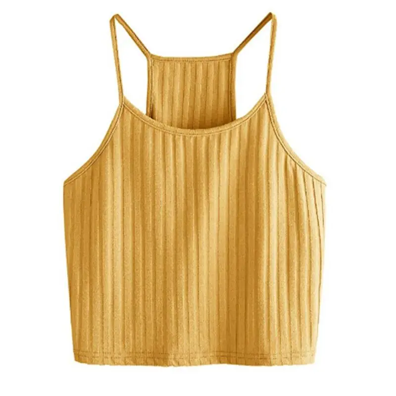 KLV без рукавов Базовая Сексуальная ремешки Racerback кроп Топ сплошной цвет ребристая