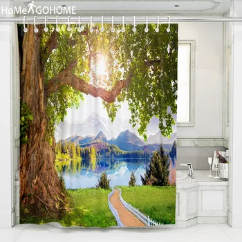 

Sun Mountain Tree Landscape Shower Curtains Bathroom Curtain 3D Waterproof Mildew Resistant Bath Curtain Bathroom Art Decor New