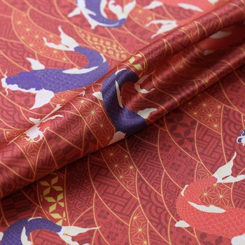 

Red Brocade water wide printing summer mulberry Silk satin cheongsam fabric