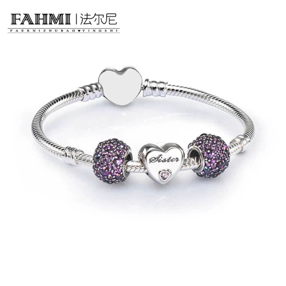 

FAHMI 100% 925 Sterling Silver SALE - SISTER HEART CHARM BRACELET SET fit DIY Original charm Bracelets jewelry A set of prices