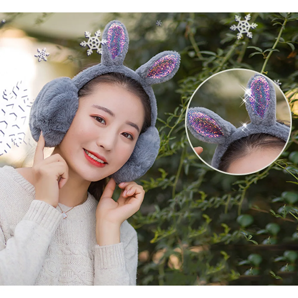 2020 Симпатичные Блестящие плюшевые наушники с кроличьими ушами женские мехом для