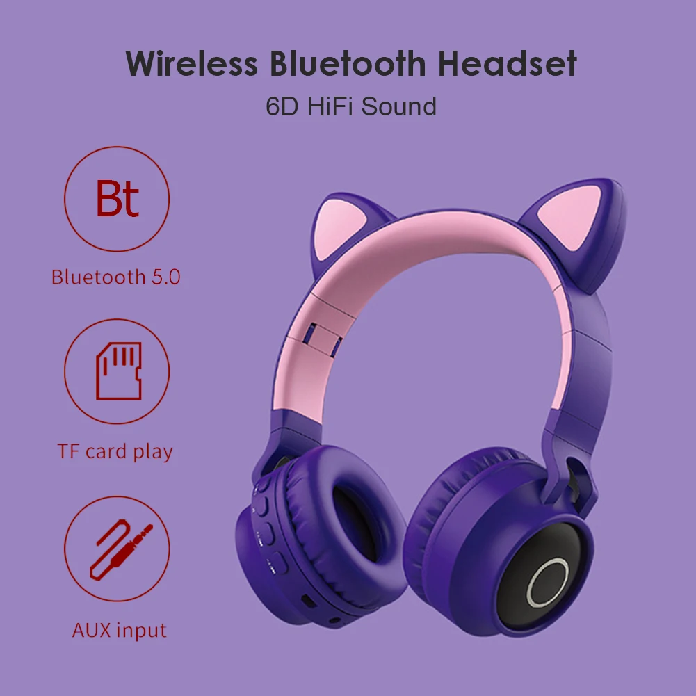 Bluetooth 5 0 Subwoofer Wireless Headphone With Mic Over Ear Folding Luminous Music Voice Earphone for Phone Computer Tablet