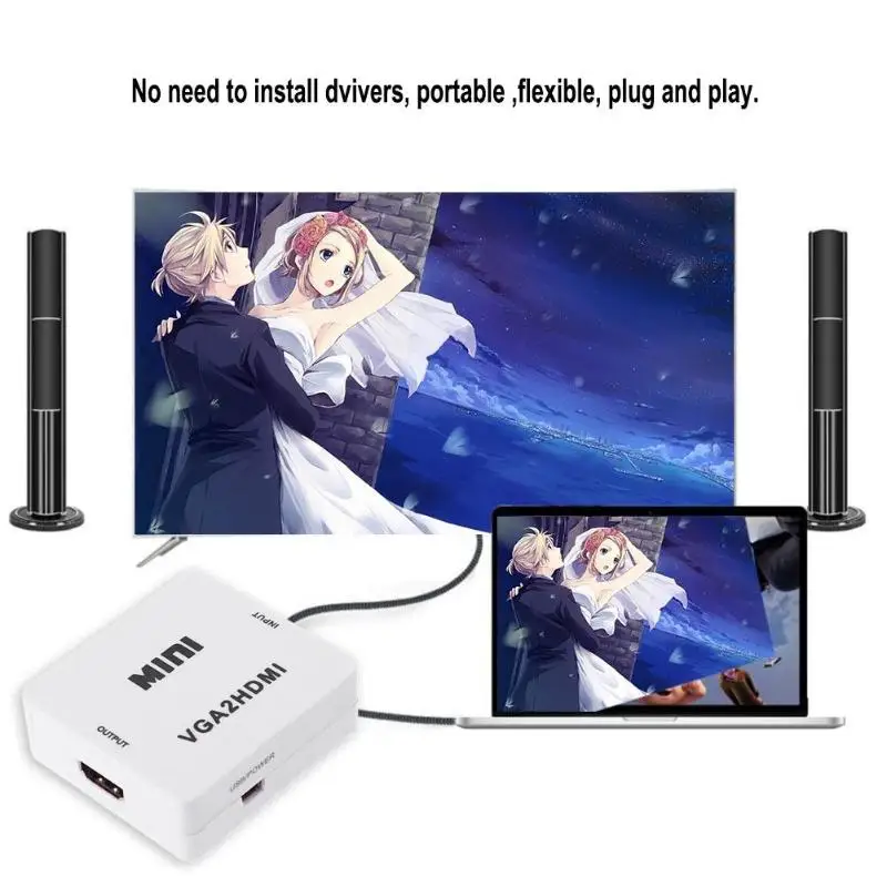 HD 1080P VGA Аудио к HDMI VGA преобразователь видеосигнала HDMI адаптер сплиттер