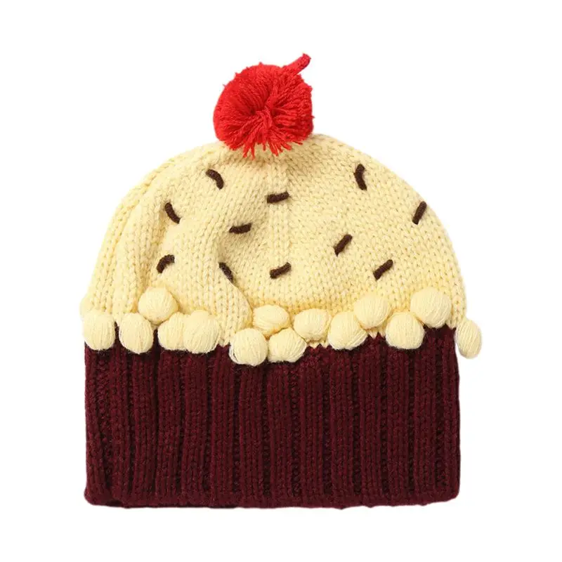 Милая вязаная шапка в форме кекса контрастного цвета с помпон для маленьких мальчиков и девочек, уличная зимняя теплая шапочка для От 3 до 8 лет - Цвет: Y