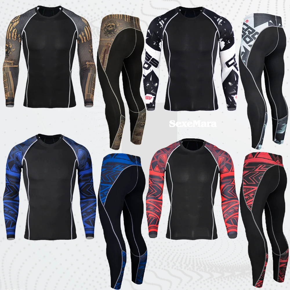 

Hot Sell Men's Underwear Compression Sets Running Tights Workout Fitness Training Tracksuit Long Johns Sport Suit rashgard kits